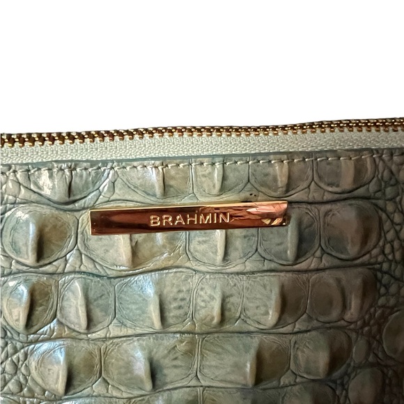 Brahmin Teal Duxbury Crocodile-Embossed Shoulder Bag w/ gold hardware. - Picture 5 of 11